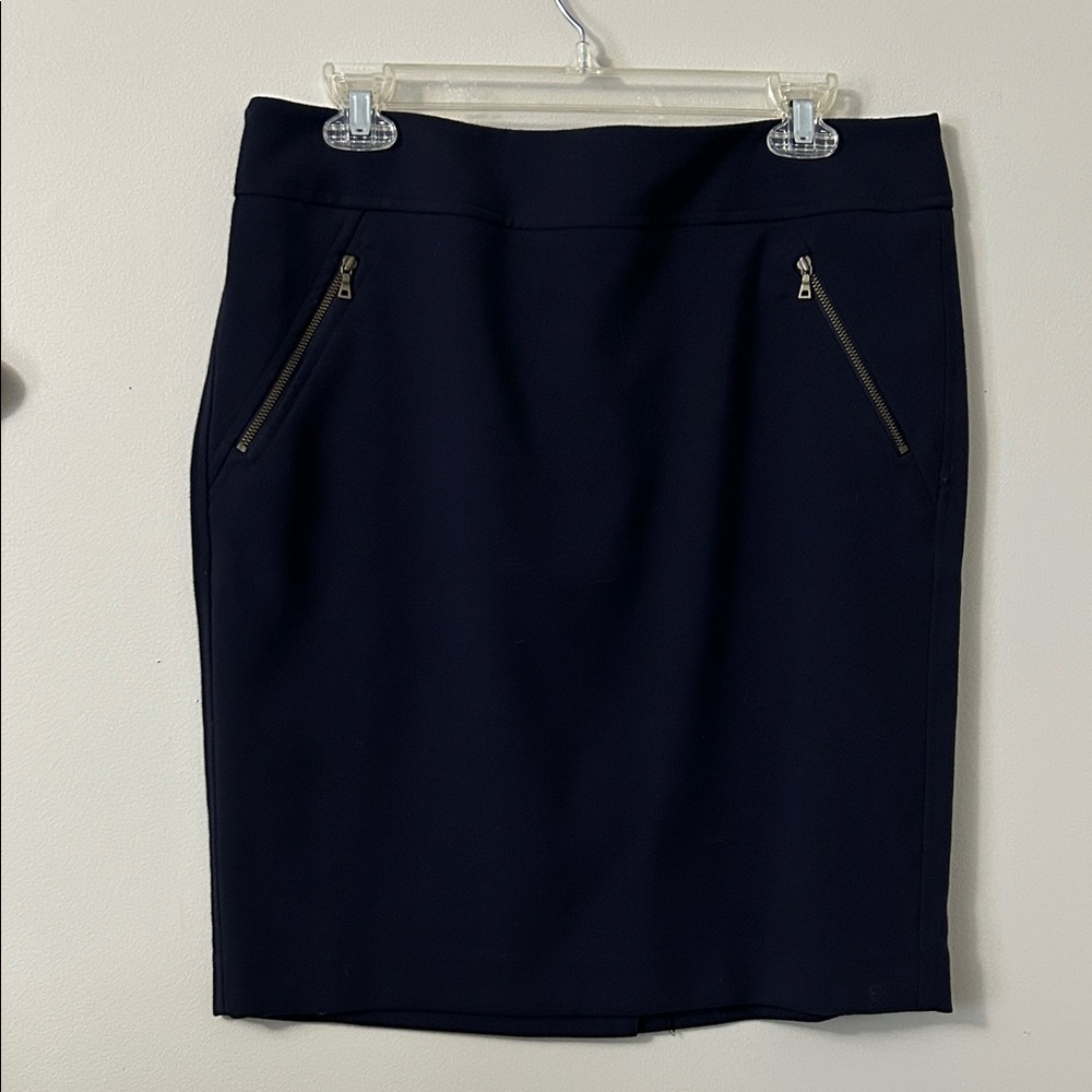 LOFT Navy Pencil Skirt with Zipper Accents